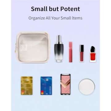 Wandering Nature Clear Makeup Bag for Purse Mini Make up Bag Cute Cosmetic Pouch for Women with Slip-in Pockets Travel Toiletry Essentials Vegan Leather Organizer Pouch,Patent Pending