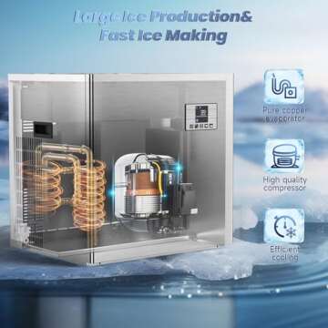 Commercial 550Lbs/24H Ice Maker Machine,Ice Ready in 5-15 min,360Lbs Large Storage,1033W Stainless S...