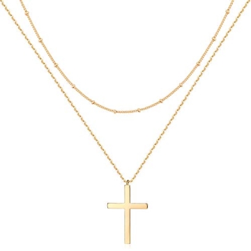 MEVECCO Gold Layered Cross Necklace 18K Gold Plated