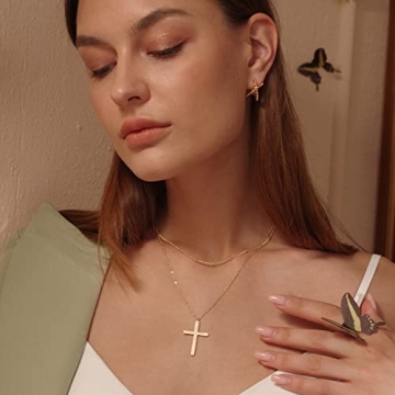 MEVECCO Gold Layered Cross Necklace 18K Gold Plated