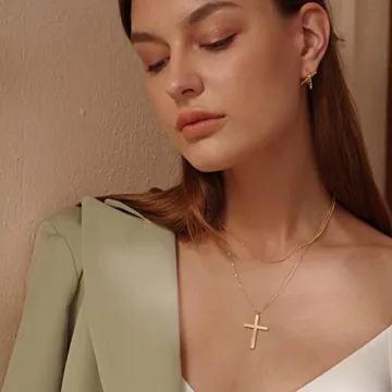 MEVECCO Gold Layered Cross Necklace 18K Gold Plated