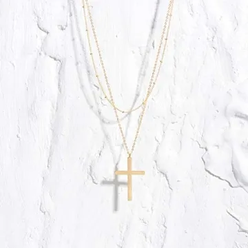 MEVECCO Gold Layered Cross Necklace 18K Gold Plated
