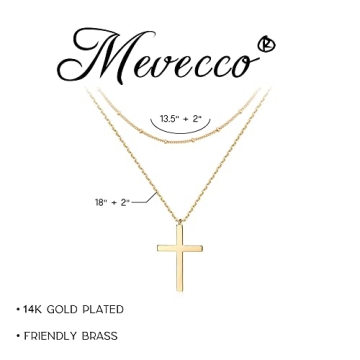 MEVECCO Gold Layered Cross Necklace 18K Gold Plated