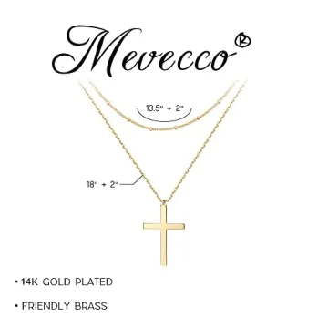 MEVECCO Gold Layered Cross Necklace 18K Gold Plated