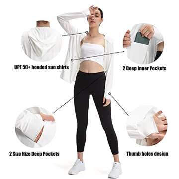 Casei Women's UPF 50+ Sun Protection hoodie Jacket Long Sleeve Shirts Running Hiking Light Jackets (White, M)