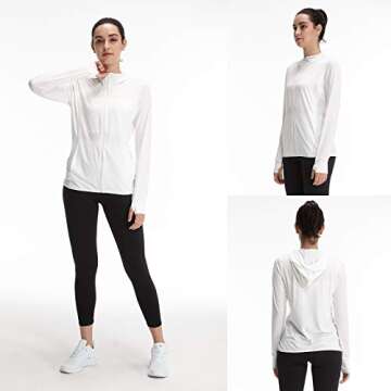 Casei Women's UPF 50+ Sun Protection hoodie Jacket Long Sleeve Shirts Running Hiking Light Jackets (White, M)