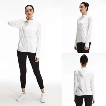 Casei Women's UPF 50+ Sun Protection hoodie Jacket Long Sleeve Shirts Running Hiking Light Jackets (White, M)