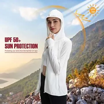 Casei Women's UPF 50+ Sun Protection hoodie Jacket Long Sleeve Shirts Running Hiking Light Jackets (White, M)