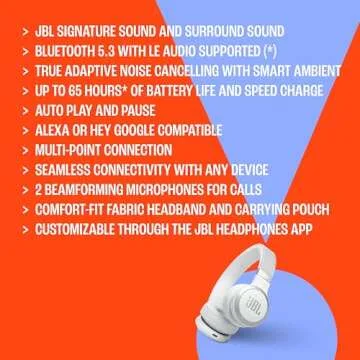 JBL Live 670NC - Wireless On-Ear Headphones with Adaptive Noise Cancelling with Smart Ambient, Up to 65H Battery Life with Speed Charge, Lightweight, Comfortable and Foldable Design (Black)