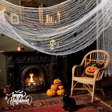 Halloween Gauze - 48x240in, Creepy Cloth for Haunted Houses Halloween Decorations, White
