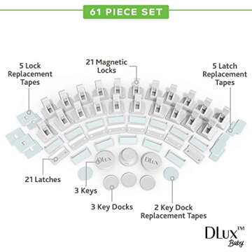 21 Magnetic Cabinet Locks 3 Keys, Child Safety 61-Piece Kit, Magnet Locks with New Upgraded Adhesive...