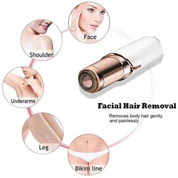 Bikurpia Women's Facial Hair Remover, Waterproof Shaver Razor, LED Light, Face, Bikini, Peach Fuzz, Upper Mustache, Lip, Chin (White)