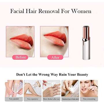 Bikurpia Women's Facial Hair Remover, Waterproof Shaver Razor, LED Light, Face, Bikini, Peach Fuzz, Upper Mustache, Lip, Chin (White)