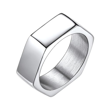 7mm Wide Geometric Ring for Men Stainless Steel Hexagon Band Rings