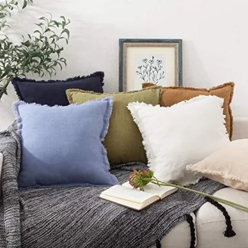 ATLINIA Linen Decorative Throw Pillow Cover - 20' Fringed