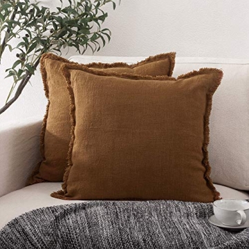 ATLINIA Linen Decorative Throw Pillow Cover - 20' Fringed