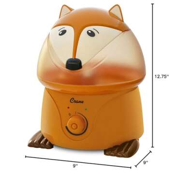 Crane Adorables Ultrasonic Humidifiers for Bedroom and Baby Nursery, 1 Gallon Cool Mist Air Humidifier for Large Room or Kid's Room, Humidifier Filters Optional, Fox