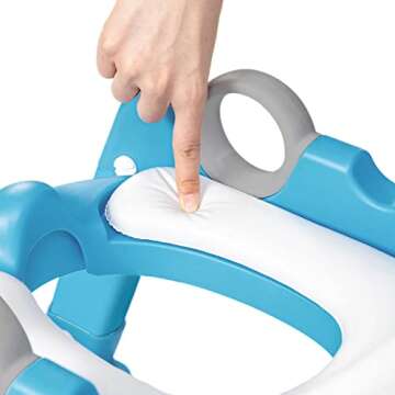 Potty Training Seat with Ladder for Toddler and Kids,Wiifo Sturdy Potty Ladder with Soft Cushion and Splash Guard for Toddler Boys and Girls,Foldable Toddler Toilet Training Seat(Grey Blue)