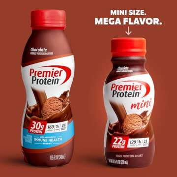 Premier Protein Shake MINIs Chocolate 22g Protein 120 Calories Pack of 12 & Premier Protein Shake Chocolate 30g Protein 24 Vitamins Minerals Nutrients Immune Health Pack of 12