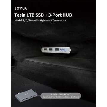 JOWUA 1TB SSD 3-Port HUB for Tesla 2025 New Model Y, 2024-2025 Model 3 Highland, Model X, Model S, C...