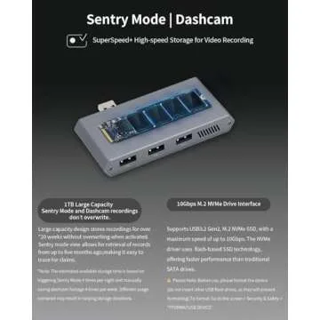 JOWUA 1TB SSD 3-Port HUB for Tesla 2025 New Model Y, 2024-2025 Model 3 Highland, Model X, Model S, Cybertruck 1, 3 USB-A Ports, Supports USB 3.2 Gen 2 and M.2 NVMe SSD