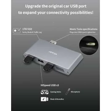 JOWUA 1TB SSD 3-Port HUB for Tesla 2025 New Model Y, 2024-2025 Model 3 Highland, Model X, Model S, Cybertruck 1, 3 USB-A Ports, Supports USB 3.2 Gen 2 and M.2 NVMe SSD