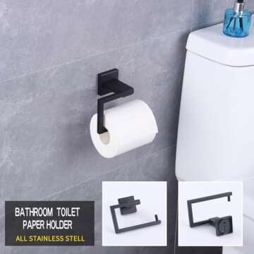 GERZ Bathroom Hardware Accessories Sets SUS304 Stainless Steel Bath Shower Set 2-Pieces(Toilet Paper Holder Towel Ring) Black Matte Finish Contemporary Style