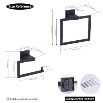 GERZ Bathroom Hardware Accessories Sets SUS304 Stainless Steel Bath Shower Set 2-Pieces(Toilet Paper Holder Towel Ring) Black Matte Finish Contemporary Style