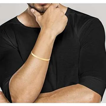 Miabella 18K Gold Over 925 Sterling Silver Italian Solid 4.5mm Flexible Flat Herringbone Link Chain Bracelet for Women Men, Made in Italy (Length 6.5 Inches)