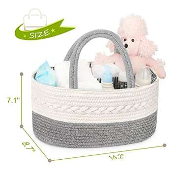 Maliton Diaper Caddy Organizer for Baby Boy- Cotton Rope for Changing Table, Nursery Storage, Newborn Baby Must Have Items
