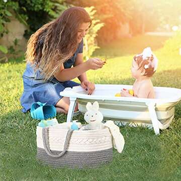 Maliton Diaper Caddy Organizer for Baby Boy- Cotton Rope for Changing Table, Nursery Storage, Newborn Baby Must Have Items