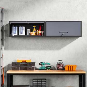 Yizosh Metal Garage Wall Cabinet with Doors, Wall Mounted Metal Storage Cabinet, Floating Garage Too...