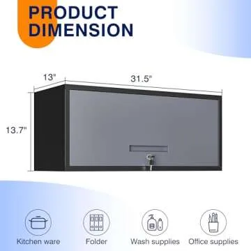 Yizosh Metal Garage Wall Cabinet with Doors, Wall Mounted Metal Storage Cabinet, Floating Garage Tool Cabinet for Garage, Basement, Kitchen, Warehouse (Black Gray, 13.7" H)