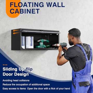 Yizosh Metal Garage Wall Cabinet with Doors, Wall Mounted Metal Storage Cabinet, Floating Garage Tool Cabinet for Garage, Basement, Kitchen, Warehouse (Black Gray, 13.7" H)