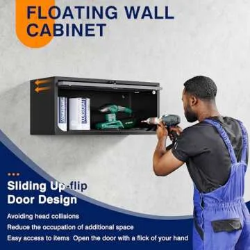 Yizosh Metal Garage Wall Cabinet with Doors, Wall Mounted Metal Storage Cabinet, Floating Garage Tool Cabinet for Garage, Basement, Kitchen, Warehouse (Black Gray, 13.7" H)