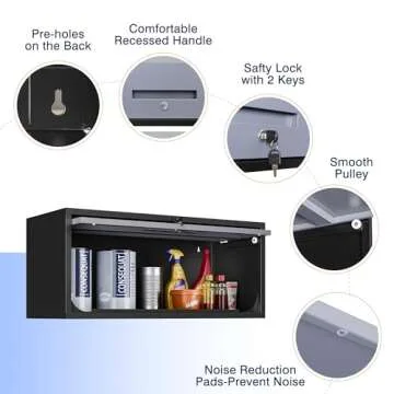 Yizosh Metal Garage Wall Cabinet with Doors, Wall Mounted Metal Storage Cabinet, Floating Garage Tool Cabinet for Garage, Basement, Kitchen, Warehouse (Black Gray, 13.7" H)