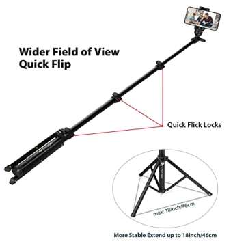 Hpusn Phone Tripod Stand: 48 inches Extendable Cell Phone Tripod, Selfie Stick for iPhone & Android Phone, Heavy Duty Aluminum & Lightweight