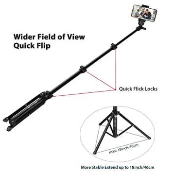 Hpusn Phone Tripod Stand: 48 inches Extendable Cell Phone Tripod, Selfie Stick for iPhone & Android Phone, Heavy Duty Aluminum & Lightweight