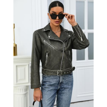 LY VAREY LIN Women Faux Leather Biker Jacket Stylish Windproof
