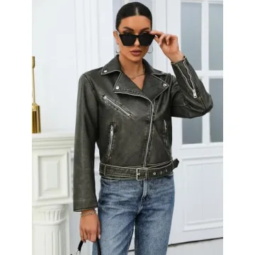 LY VAREY LIN Women Faux Leather Biker Jacket Stylish Windproof