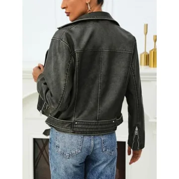 LY VAREY LIN Women Faux Leather Biker Jacket Stylish Windproof