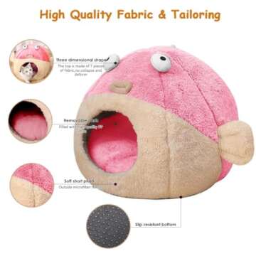 Cozy Cat Bed - Plush Cave Design with Removable Pillow