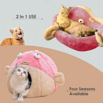 Cozy Cat Bed - Plush Cave Design with Removable Pillow