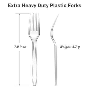 Dealusy 100 Count Extra Heavy Duty Clear Plastic Forks Disposable, BPA-Free, Heat Resistant, Solid a...