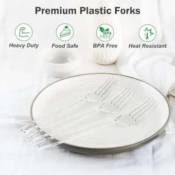 Dealusy 100 Count Extra Heavy Duty Clear Plastic Forks Disposable, BPA-Free, Heat Resistant, Solid and Durable Disposable Forks Bulk, Premium Plastic Forks heavy duty for Party Supply
