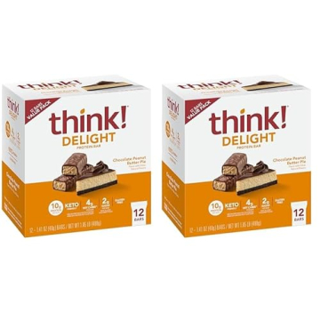 think! Keto Protein Bars - Delicious Healthy Low Carb Snack, Chocolate Peanut Butter Pie, 12 Count (...