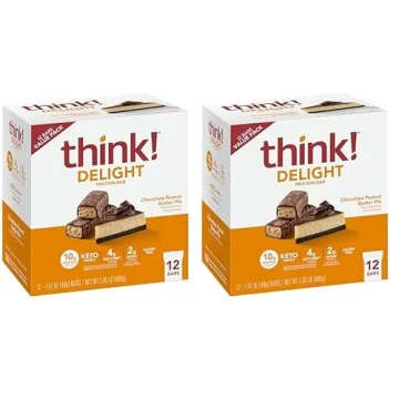 think! Keto Protein Bars - Delicious Healthy Low Carb Snack, Chocolate Peanut Butter Pie, 12 Count (...