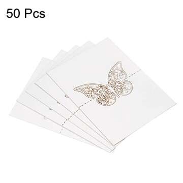 PATIKIL Table Name Place Cards, 50Pcs Favor Decor Hollow Butterfly Cut Design Blank Card for Wedding Party Seating Place Cards, White