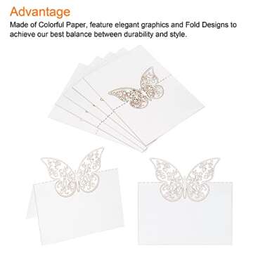 PATIKIL Table Name Place Cards, 50Pcs Favor Decor Hollow Butterfly Cut Design Blank Card for Wedding Party Seating Place Cards, White