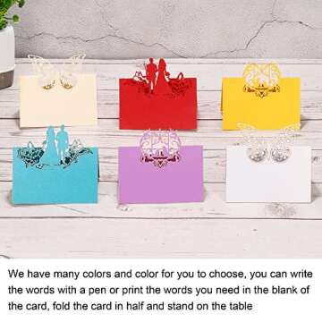 PATIKIL Table Name Place Cards, 50Pcs Favor Decor Hollow Butterfly Cut Design Blank Card for Wedding Party Seating Place Cards, White